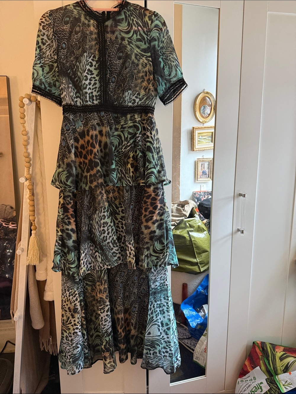 SHEIN Teal and Black Tiered Animal-Print High-Low Dress